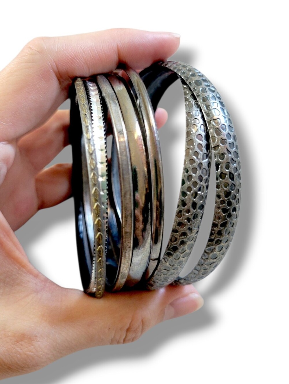 Mixed Y2k Silver Tone Stacked Bangle Bracelet Bundle [12pc] View 3